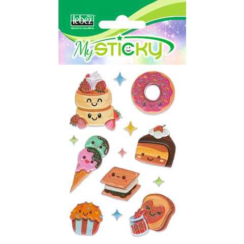 Espositore da banco 48 Stickers gommati Lebez Fantasy 6 soggetti assortiti A913